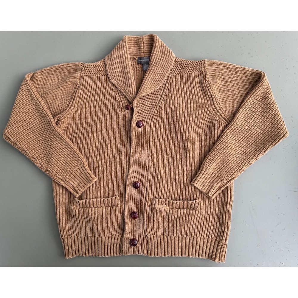 Tricots St Raphael Cotton Ribbed Shawl Collar Cardigan Sweater Large Fisherman